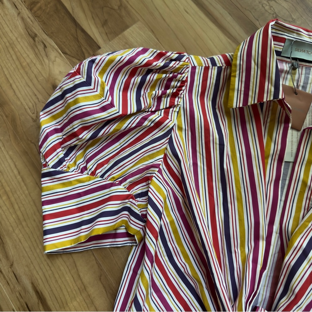 NWT Silvia Tcherassi Roopal midi-dress cotton bow stripe Anthropologie miosotis - Picture 11 of 16
